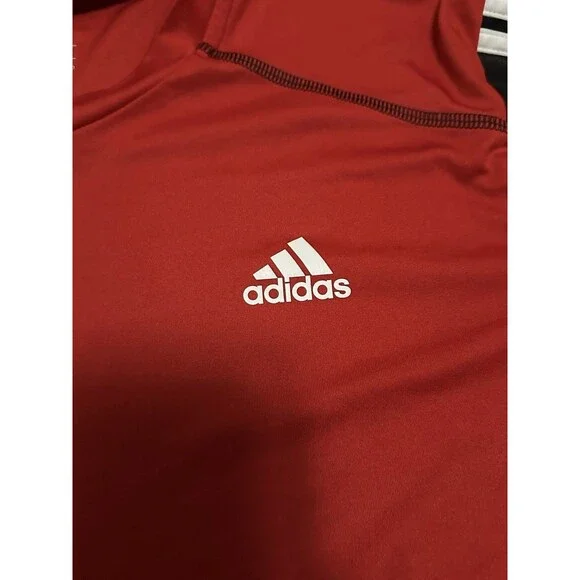 Adidas Climalite Shirt Mens Large Red Soccer Training Jersey 3 Stripe 8 Top - Picture 4 of 12